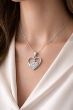Heart-in-Heart AD Diamond Pendant in 925 Sterling Silver