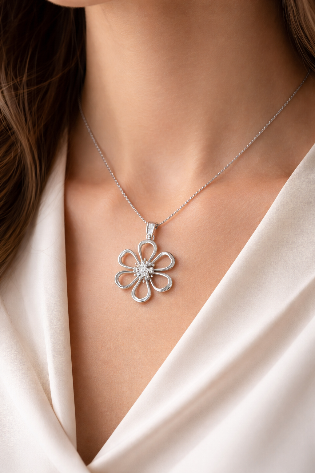 Floral AD Diamond Pendant in 925 Sterling Silver | 925 Sterling Silver