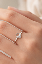 Minimal Heart Circle AD Diamond Ring in 925 Sterling Silver