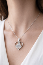 Double Heart AD Diamond Pendant in 925 Sterling Silver