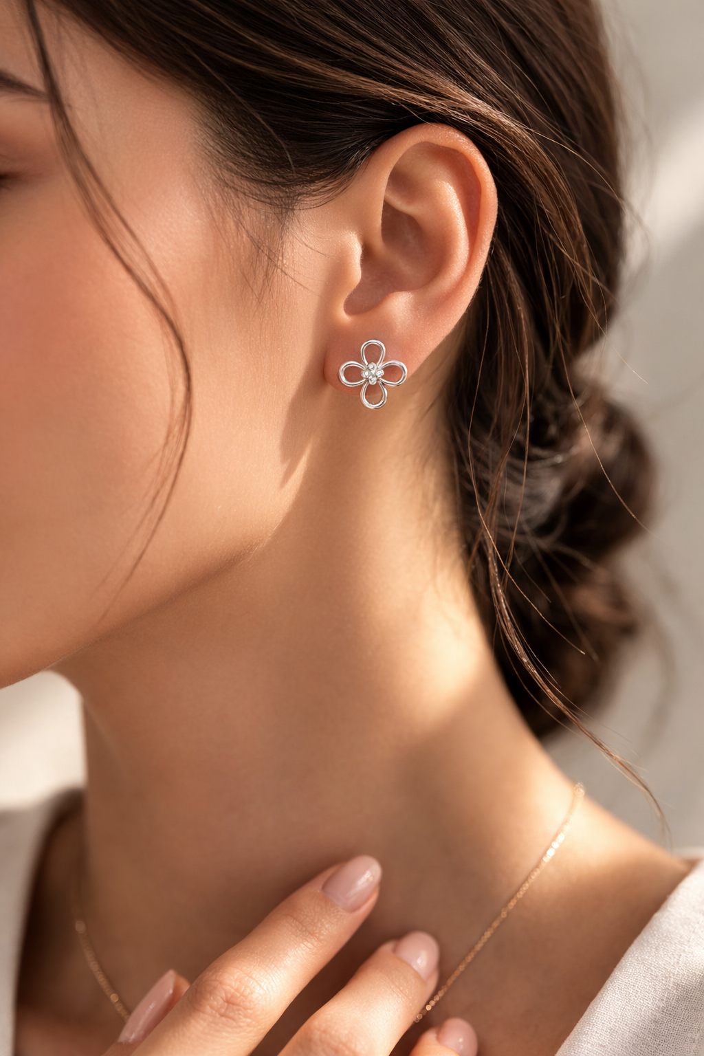 Floral Loop AD Diamond Stud Earrings in 925 Sterling Silver