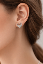 Double Heart Cluster AD Diamond Stud Earrings in 925 Sterling Silver