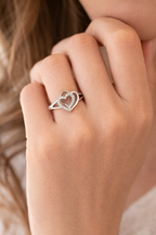 Double Heart AD Diamond Ring in 925 Sterling Silver