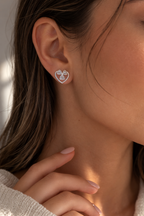 Heart Clover Cluster AD Diamond Stud Earrings in 925 Sterling Silver
