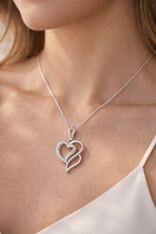 Elegant Double Heart Curve AD Diamond Pendant in 925 Sterling Silver