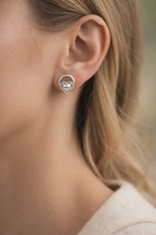 Circle Heart Cluster AD Diamond Stud Earrings in 925 Sterling Silver