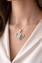 Double Heart AD Diamond Pendant in 925 Sterling Silver