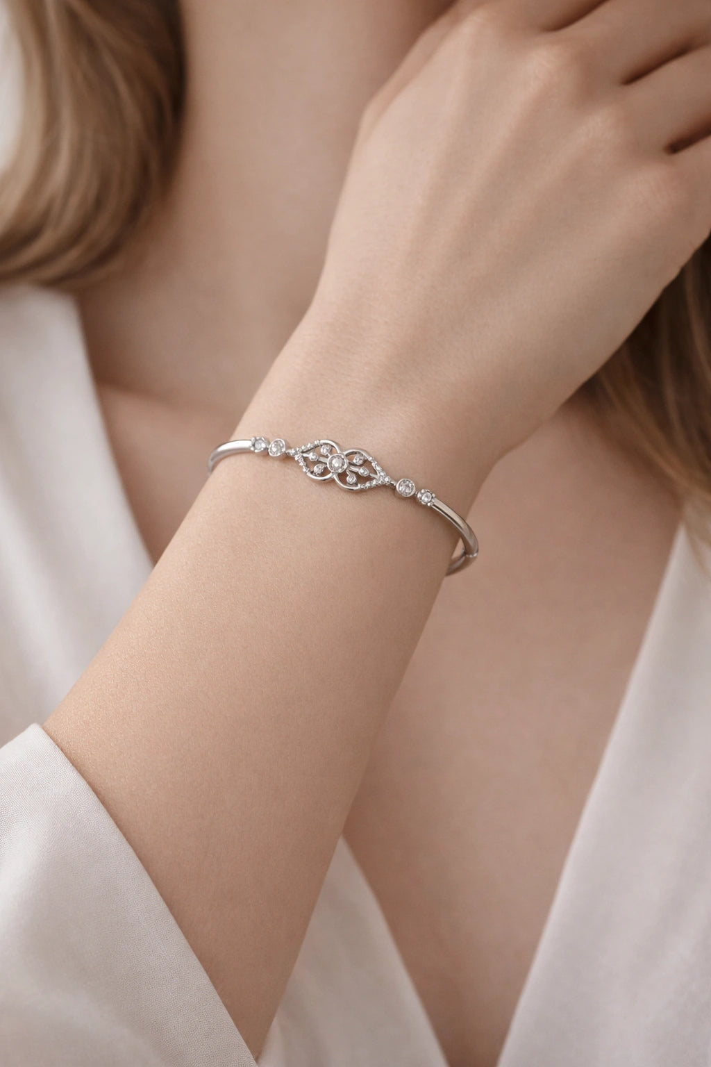 925 Sterling Silver Diamond Motif Bracelet