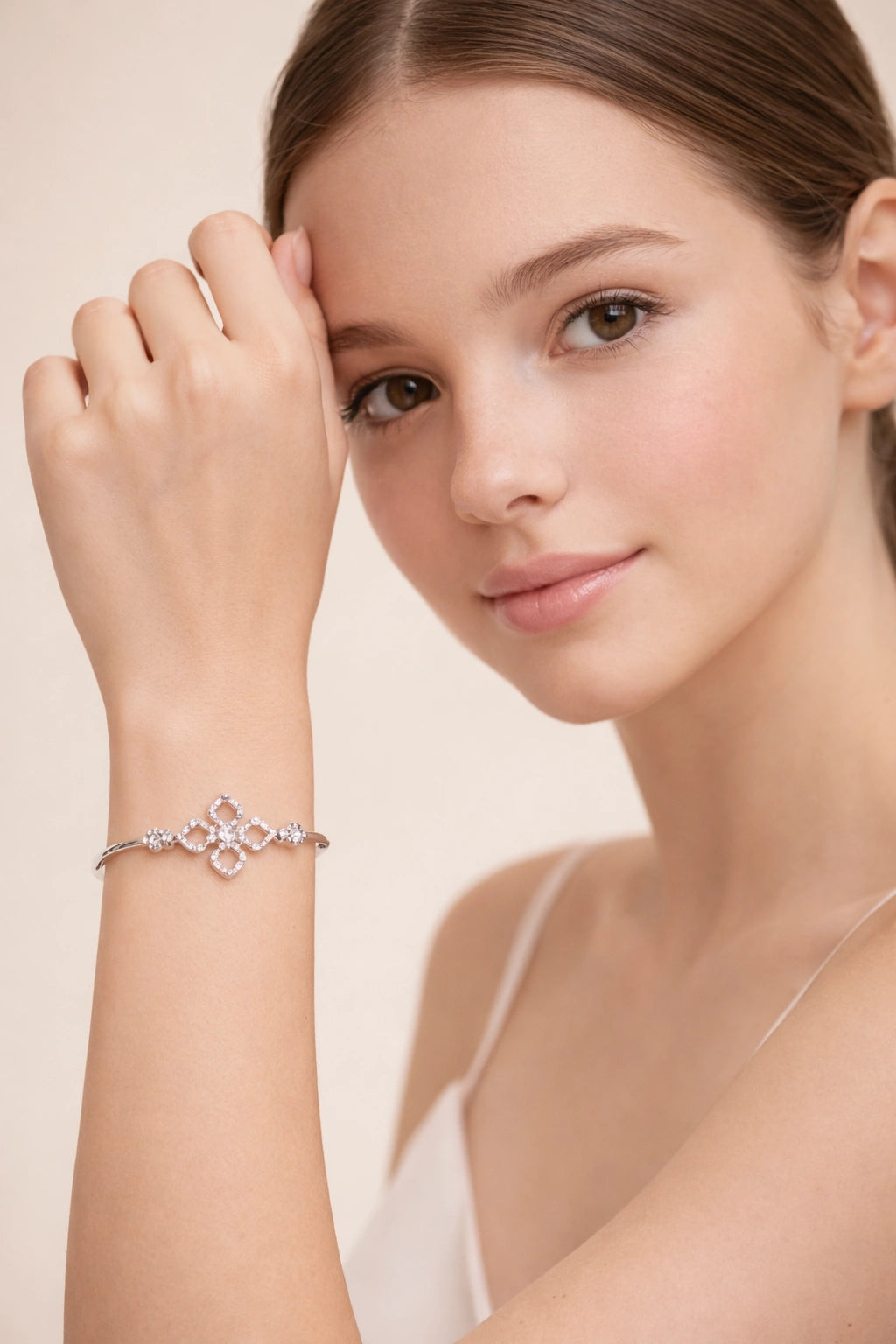 925 Sterling Silver Floral Diamond Bracelet