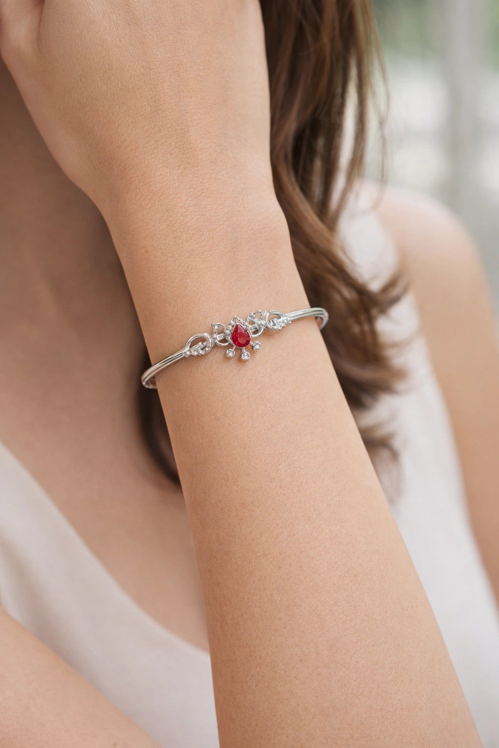 925 Sterling Silver Ruby Motif Bracelet | Pure 925 Silver