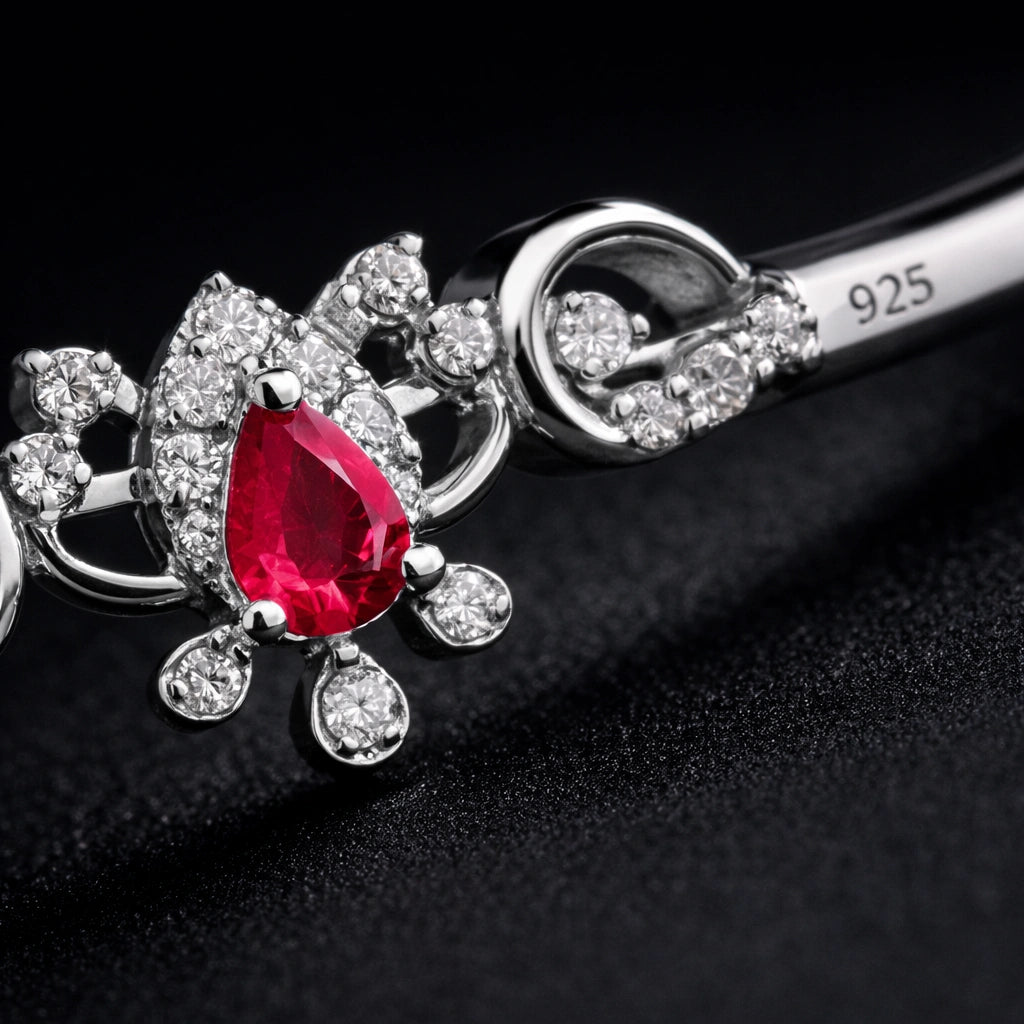 925 Sterling Silver Ruby Motif Bracelet | Pure 925 Silver