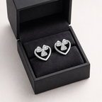 Heart Clover Cluster AD Diamond Stud Earrings in 925 Sterling Silver