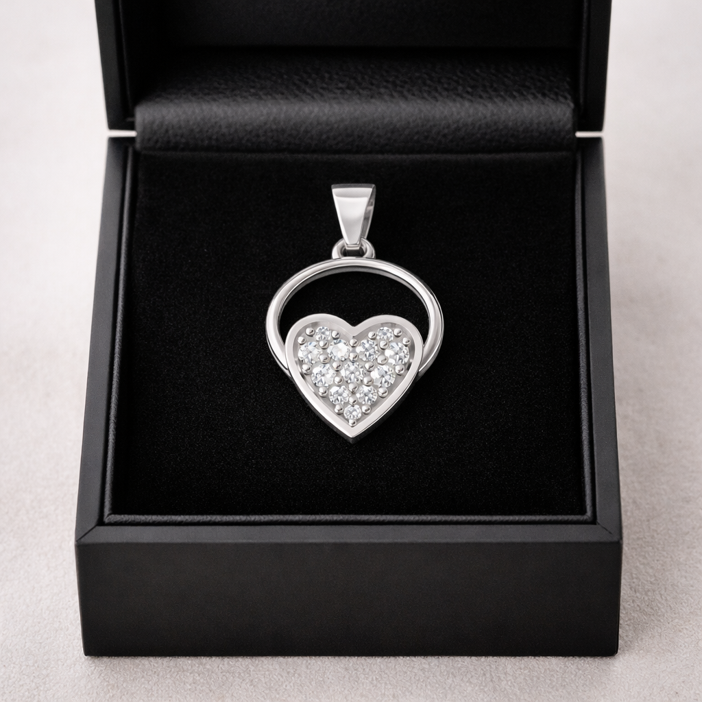 Round Loop Heart AD Diamond Pendant in 925 Sterling Silver
