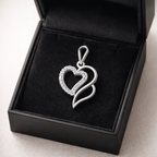 Elegant Double Heart Curve AD Diamond Pendant in 925 Sterling Silver
