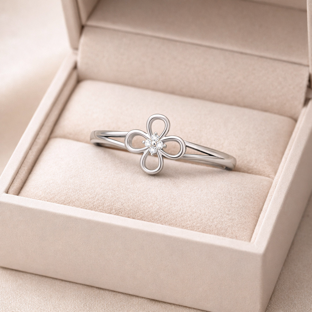 Elegant Floral AD Diamond Ring in 925 Sterling Silver