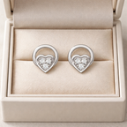 Circle Heart Cluster AD Diamond Stud Earrings in 925 Sterling Silver