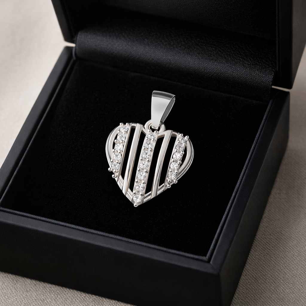 Elegant Heart Shape AD Diamond Pendant in 925 Sterling Silver