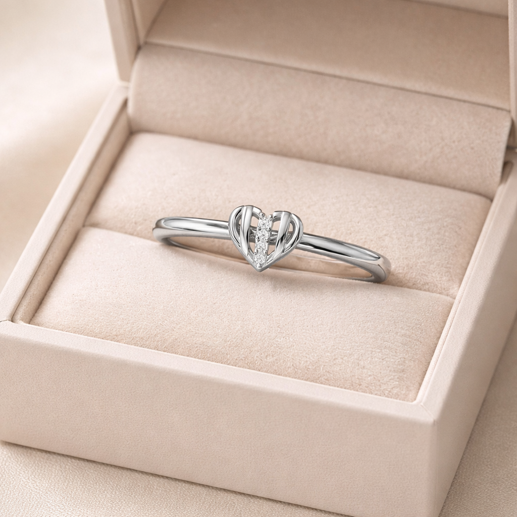 Elegant Heart AD Diamond Ring in 925 Sterling Silver