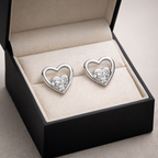 Double Heart Cluster AD Diamond Stud Earrings in 925 Sterling Silver
