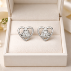 Layered Tilt Heart Cluster AD Diamond Stud Earrings in 925 Sterling Silver