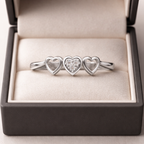 Triple Heart AD Diamond Ring in 925 Sterling Silver