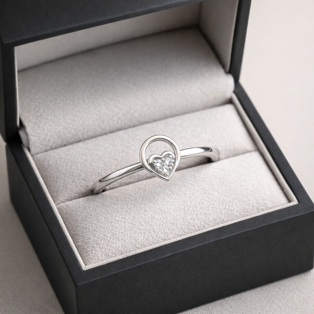 Minimal Heart Circle AD Diamond Ring in 925 Sterling Silver