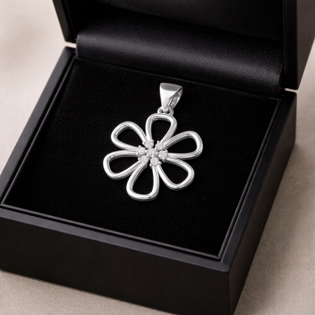 Floral AD Diamond Pendant in 925 Sterling Silver | 925 Sterling Silver