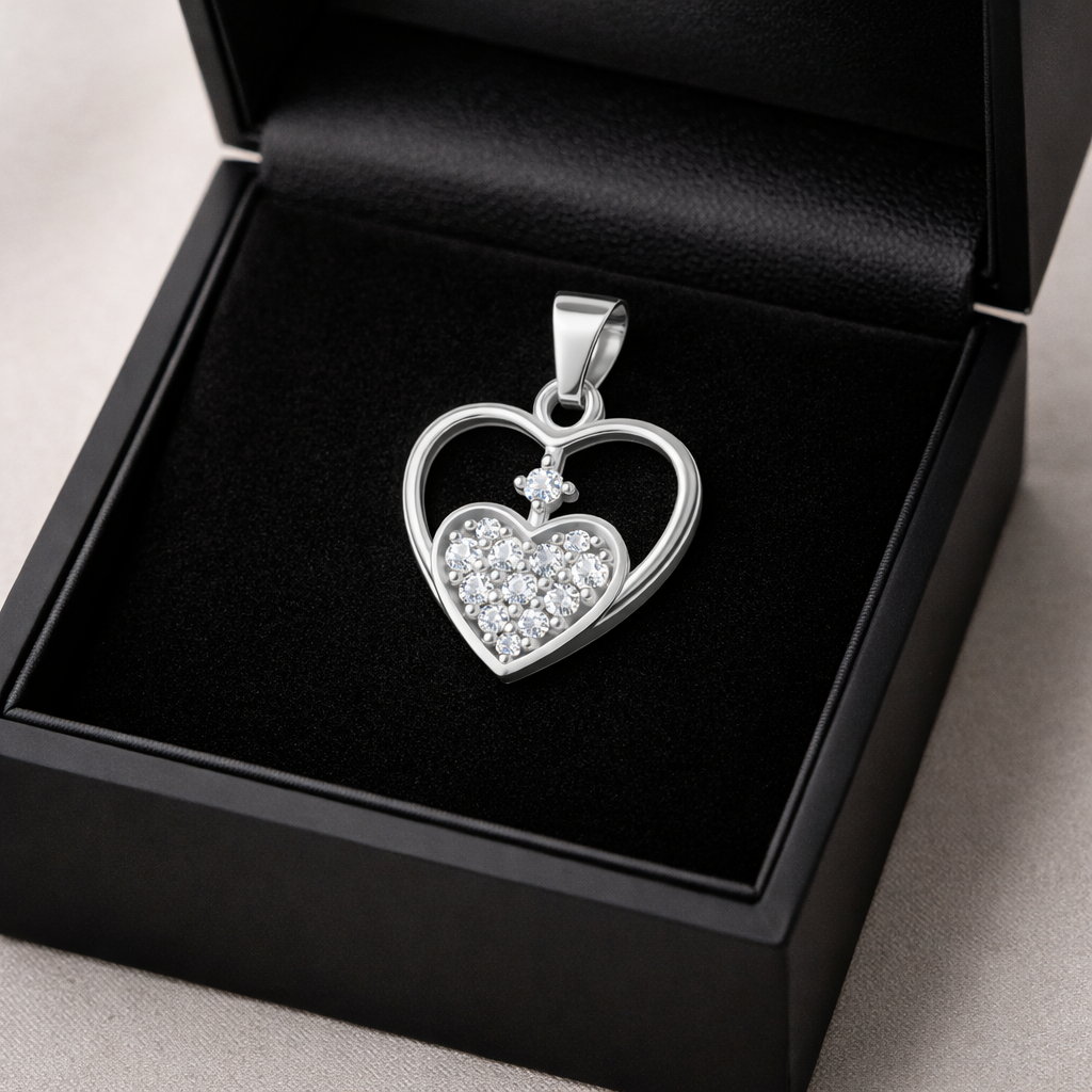 Heart-in-Heart AD Diamond Pendant in 925 Sterling Silver