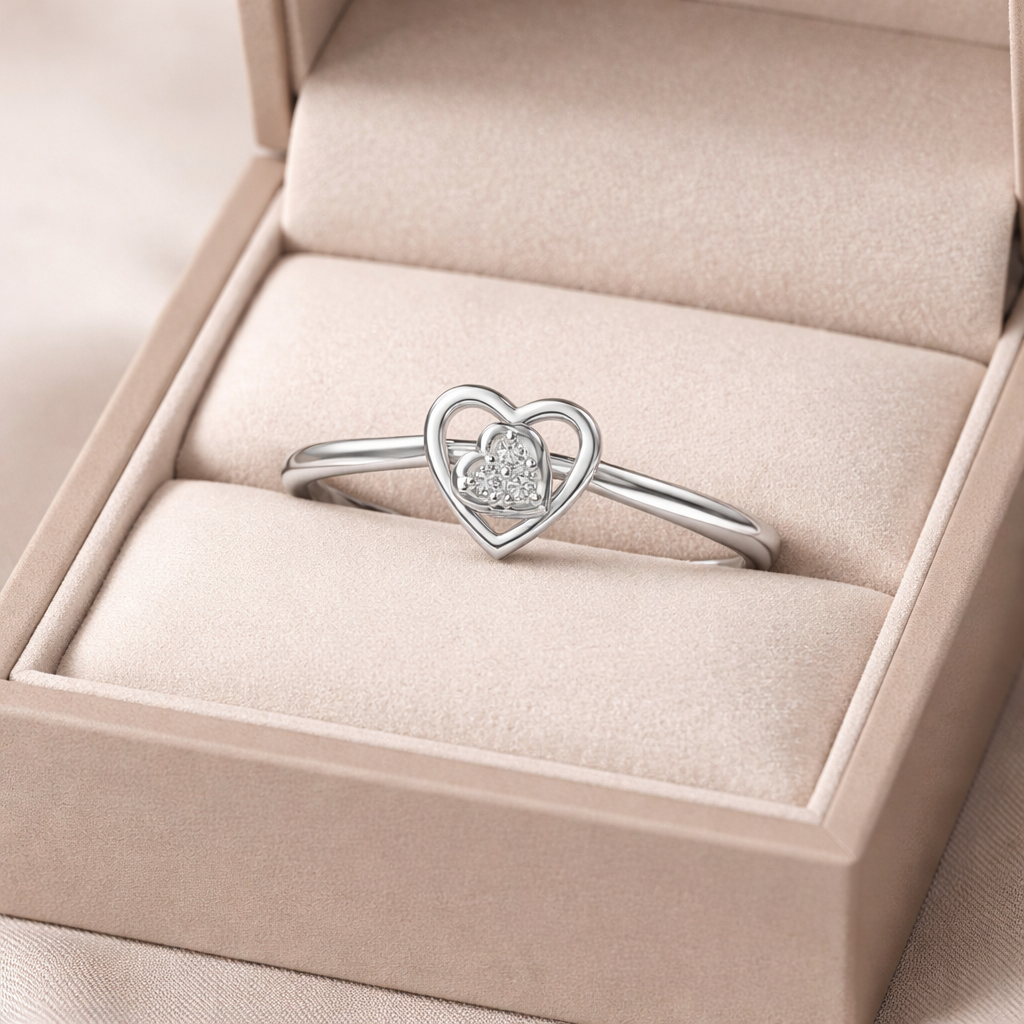 Layered Heart Cluster AD Diamond Ring in 925 Sterling Silver