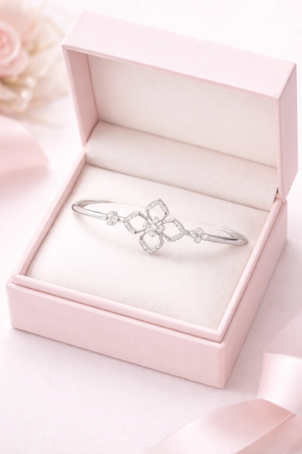 925 Sterling Silver Floral Diamond Bracelet