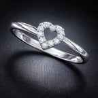 925 Sterling Silver Heart-Shaped Diamond Studded Ring for Women – Elegant Open Heart Design