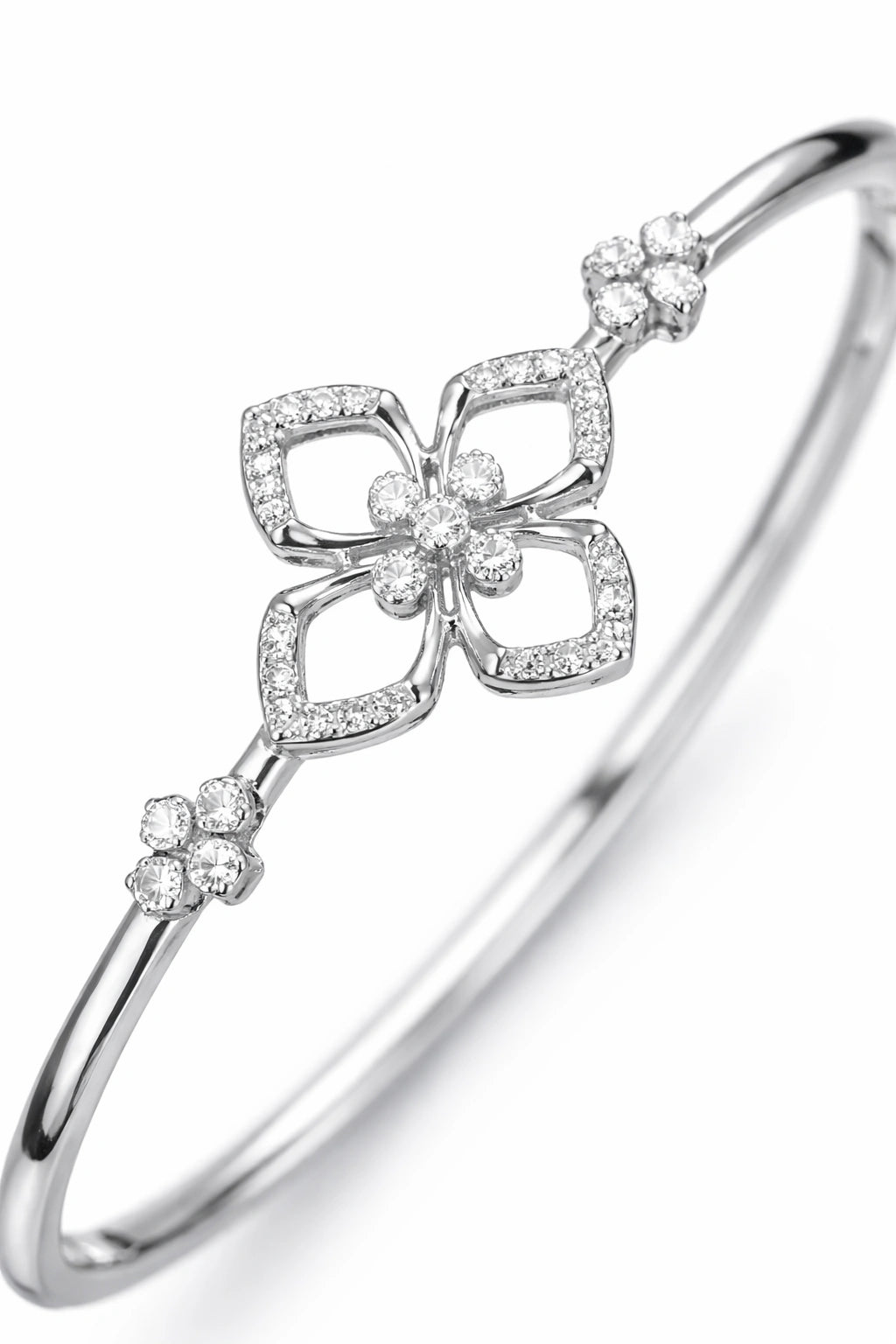 925 Sterling Silver Floral Diamond Bracelet