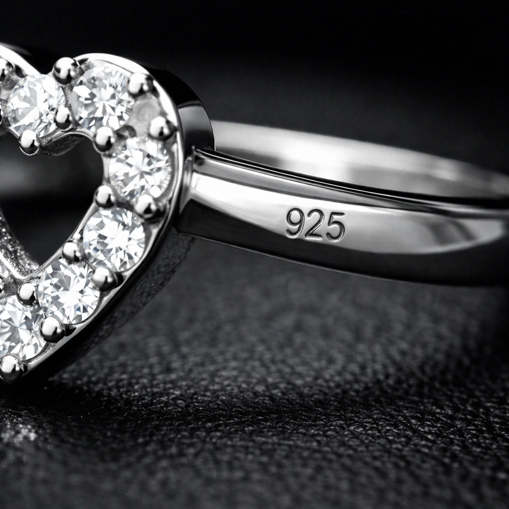 925 Sterling Silver Heart-Shaped Diamond Studded Ring for Women – Elegant Open Heart Design