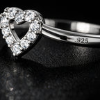 925 Sterling Silver Heart-Shaped Diamond Studded Ring for Women – Elegant Open Heart Design