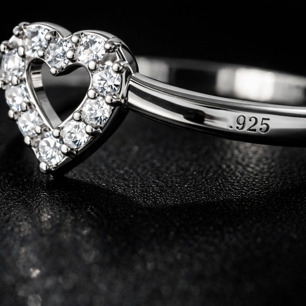 925 Sterling Silver Heart-Shaped Diamond Studded Ring for Women – Elegant Open Heart Design