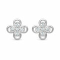 Bloomette floral diamond stud earrings in 925 sterling silver with four-petal flower design on white background