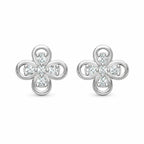 Bloomette floral diamond stud earrings in 925 sterling silver with four-petal flower design on white background