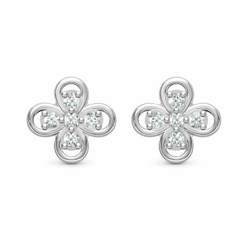 Bloomette Floral Diamond Stud Earrings in 925 Sterling Silver